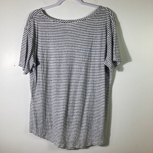 Womens a loves a Linen Tee Shirt Hi Low White Blue Stripe L Linen - Picture 2 of 7